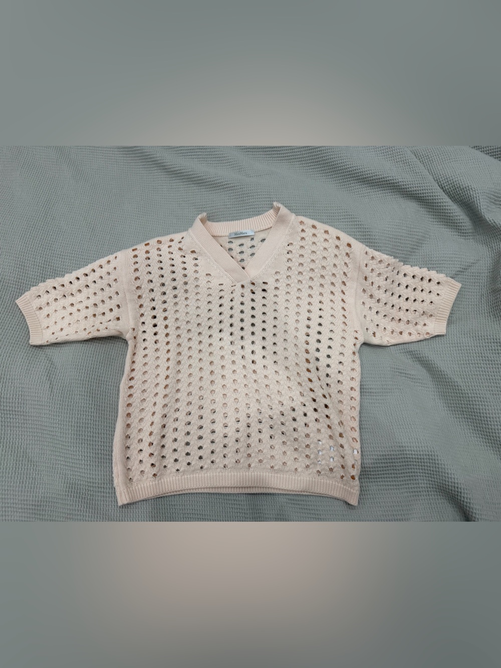 MaxMara Cream Open-Knit V-Neck Sweater